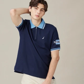 【NAUTICA】官方旗艦 男裝  亮色跳色領口短袖POLO衫(藍色)