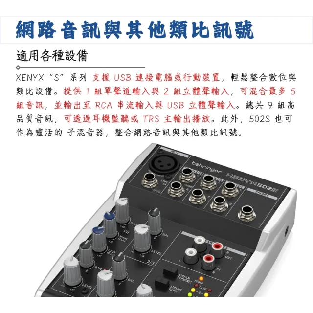 【BEHRINGER】XENYX 502S 混音器／混出點意思來(耳朵牌 直播 Podcast 播客 錄音 Mixer PA系統 麥克風)