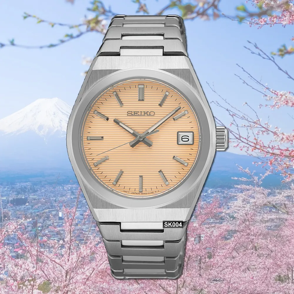 【SEIKO 精工】CS系列/Lady簡約條紋銀白面34㎜精鋼款 SK004(SUR573P1/6N42-00N0S)