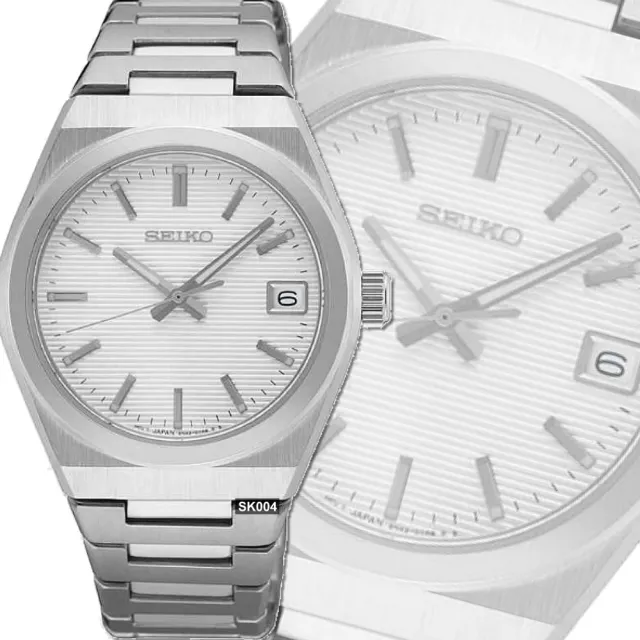 【SEIKO 精工】CS系列/Lady簡約條紋銀白面34㎜精鋼款 SK004(SUR573P1/6N42-00N0S)