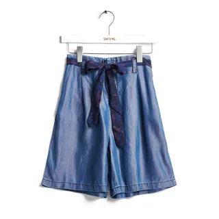 【SOMETHING】女裝 天絲棉綁帶丹寧短褲(拔洗藍)