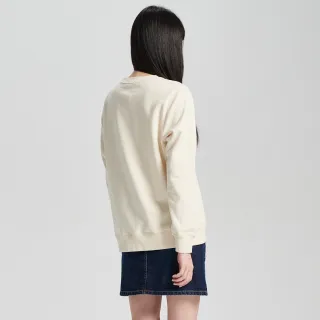 【SOMETHING】女裝 基本素色印花厚長袖T恤(米白色)