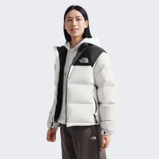 【The North Face 官方旗艦】經典ICON-北面女款米色DWR防潑水羽絨外套｜3XEOROU(700蓬鬆度)