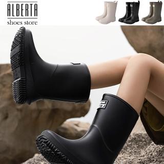 【Alberta】36-41加大尺碼 跟高2cm 筒高22cm 總高24cm 日系中筒雨鞋 時尚外穿膠鞋 雨靴3色