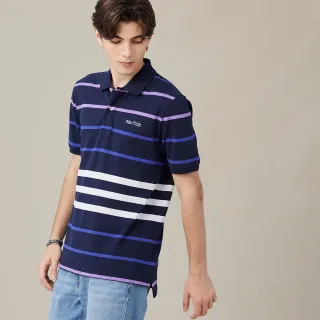 【NAUTICA】官方旗艦 男裝 跳色條紋休閒POLO衫(深藍色)