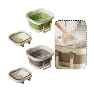 【SUNORO】便攜式家用折疊收納泡腳桶 帶提手帶蓋保溫洗腳盆 按摩養生足浴盆(泡腳水桶/折疊水盆/足浴桶)