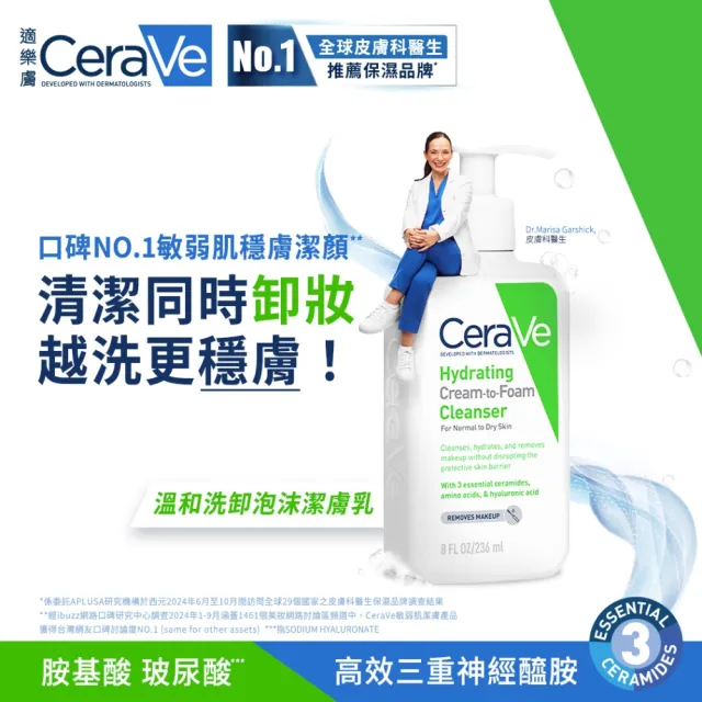 【CeraVe適樂膚】超值三入組★溫和洗卸泡沫潔膚乳 236ml(洗臉卸妝)