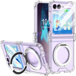 【ACE_CASE】SAMSUNG Galaxy Z Flip7 氣囊全包360度磁吸指環支架透明PC背蓋+矽膠軟邊框手機殼保護殼套