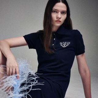 【MARDI MERCREDI】出清品 鴕鳥毛滾邊洋裝 海軍藍 刺繡LOGO 休閒 OSTRICH MINI DRESS PIQUET