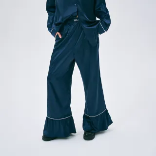 【MARDI MERCREDI】出清品 緞面長褲 海軍藍 荷葉邊 SATIN PANTS FRILL
