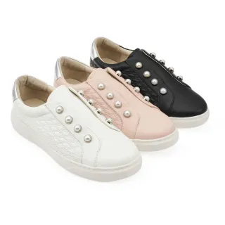 【A.S.O 阿瘦集團】A.S.O 輕奢時尚珍珠釦壓紋皮休閒鞋(女鞋_3色任選)