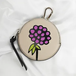 【LOEWE 羅威】Herbarium 經典徽章壓印LOGO植物圖樣鑰匙扣零錢包(淺沙)