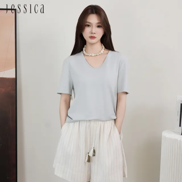 【JESSICA】經典百搭柔軟舒適U領短袖T恤J53603（藍）