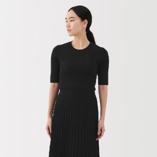 【MUJI 無印良品】女萊賽爾五分袖針織衫(黑色/粉米/淺黃/煙燻棕)