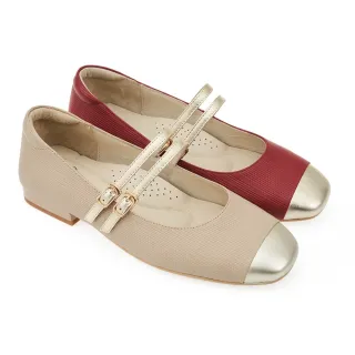 【A.S.O 阿瘦集團】A.S.O 輕奢時尚壓紋雙帶金屬平底鞋(女鞋_2色任選)