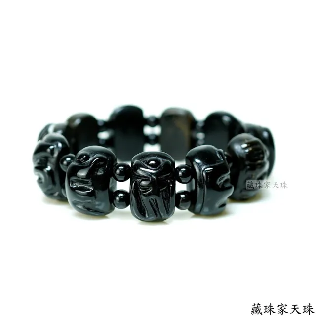 【藏珠家】平安招財 黑玉髓黃財神咒板珠天珠手鍊