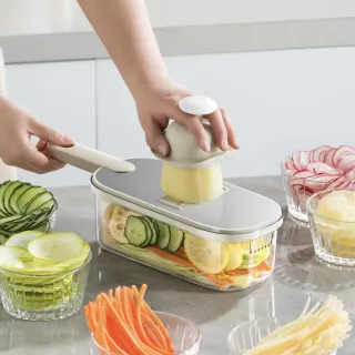 【WindHouse 北歐小舖】不鏽鋼多功能刨絲9件組-含瀝水盒(涼拌/切絲/切片/磨泥)