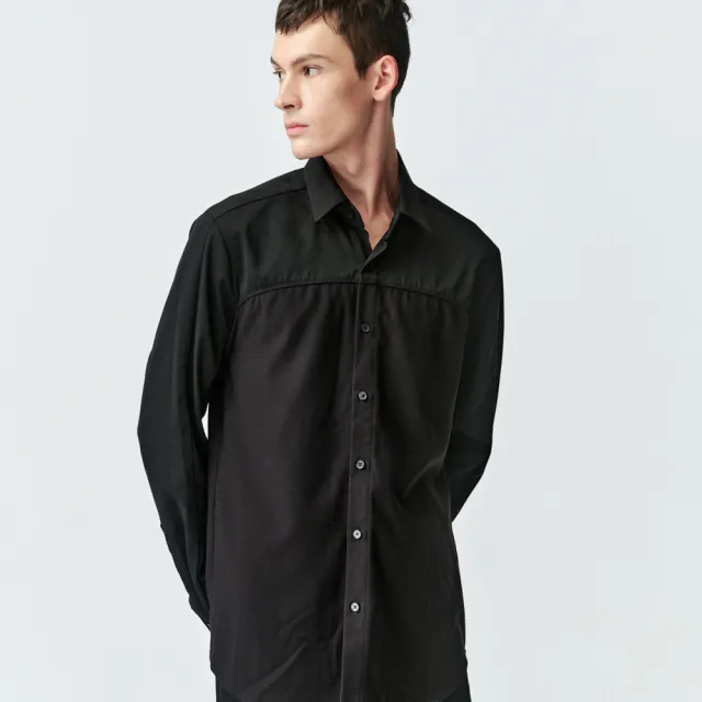 【ARVOpm】男女同款 黑色剪接設計襯衫00062410104(雙11限定)