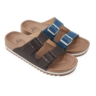 【A.S.O 阿瘦集團】A.S.O 足健康系列-雙釦寬帶休閒方格皮紋男拖鞋(男鞋_2色任選)