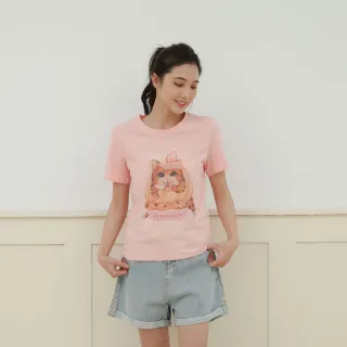 【PINK NEW GIRL】淘氣短毛貓蛋糕插畫風舒棉T(2色)
