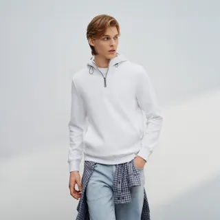 【G2000】男款 可機洗空氣棉拉鍊式連帽式針織素面長袖T恤-白色(4814108201) 38女王節首選