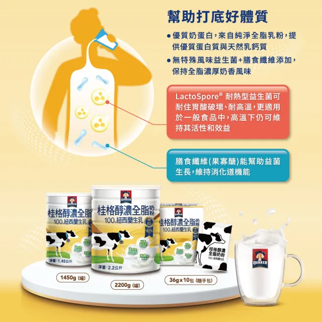 【QUAKER 桂格】桂格嚴選醇濃全脂奶粉1450gX2罐
