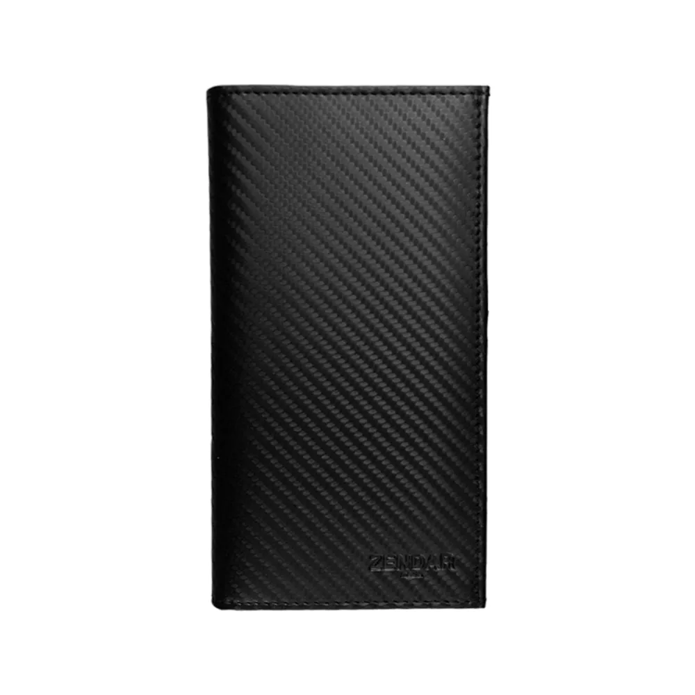 【ZENDAR】直播限定 限量1折 頂級小牛皮碳纖維紋18卡對開長夾 全新專櫃展示品(送禮盒提袋首選)