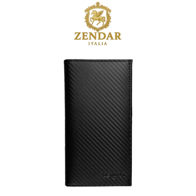 【ZENDAR】直播限定 限量1折 頂級小牛皮碳纖維紋18卡對開長夾 全新專櫃展示品(送禮盒提袋首選)