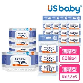 【US BABY 優生】超厚型酒精擦8抽3入x5包+80抽x4包(酒精濕巾 酒精濕紙巾 濕紙巾)