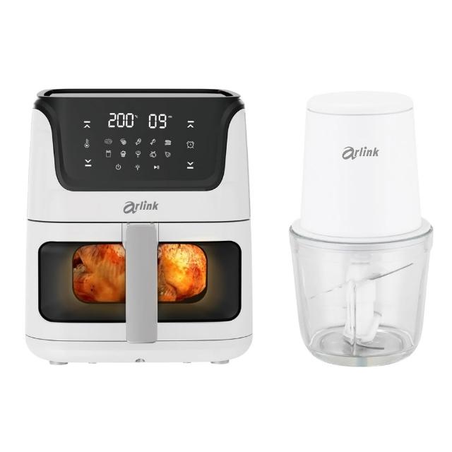 【Arlink】黑白大廚 液晶觸控6L透視氣炸鍋 AF-808+TYPE-C 無線電動食物調理機AG370C(氣炸鍋/玻璃氣炸鍋)
