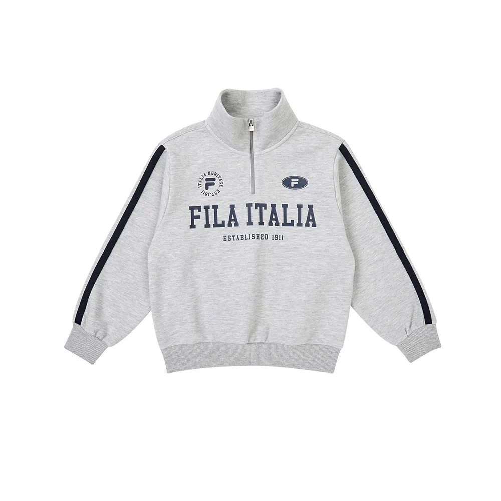 【FILA】KIDS 童半門襟長袖T恤-麻灰(1TEY-8701-MY)