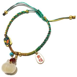 【十方佛教文物】錢袋{玉髓}沙金 編織手鍊(大悲咒加持108遍.吉祥如意)