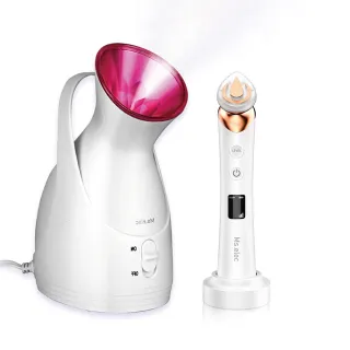 【Ms.elec 米嬉樂】暖霧保濕蒸臉機+全效水光美容儀 HS-002+SV-003(晶透潤肌組)