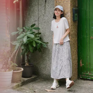 【Dailo】樹紋印花不對稱細褶長裙(藍 咖 灰/魅力商品)