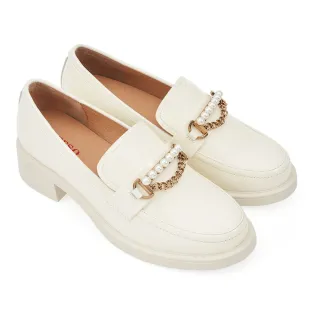 【A.S.O 阿瘦集團】BESO LADY GO系列-漆皮鍊條飾釦厚底樂福鞋(女鞋_米色_網路限定)