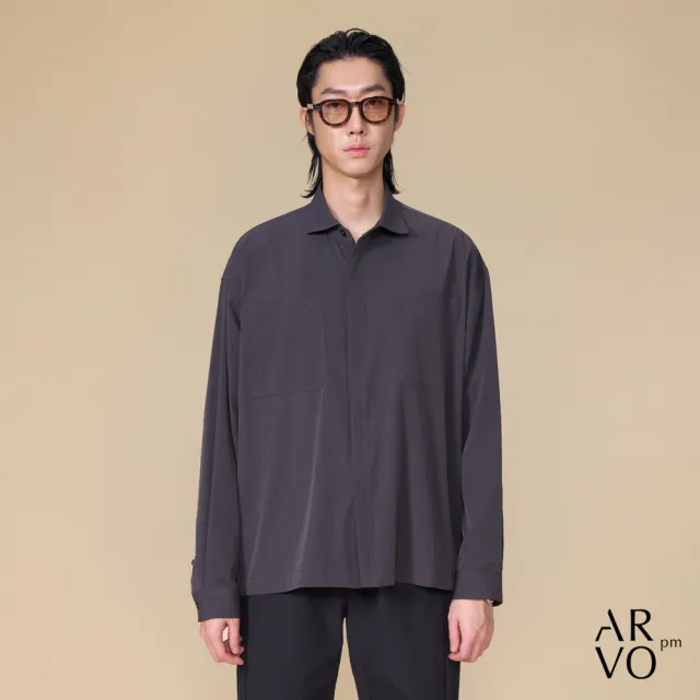【ARVOpm】男女同款 短版寬鬆深灰色襯衫00082505104(雙11限定)