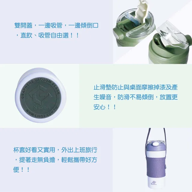 【LINOX】Smakus石墨烯玻璃魔法瓶560ml-單入組(內含玻璃內膽 可拆卸)