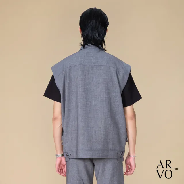 【ARVOpm】男女同款 立體袋蓋口袋灰色休閒背心00172504101(限時6折)