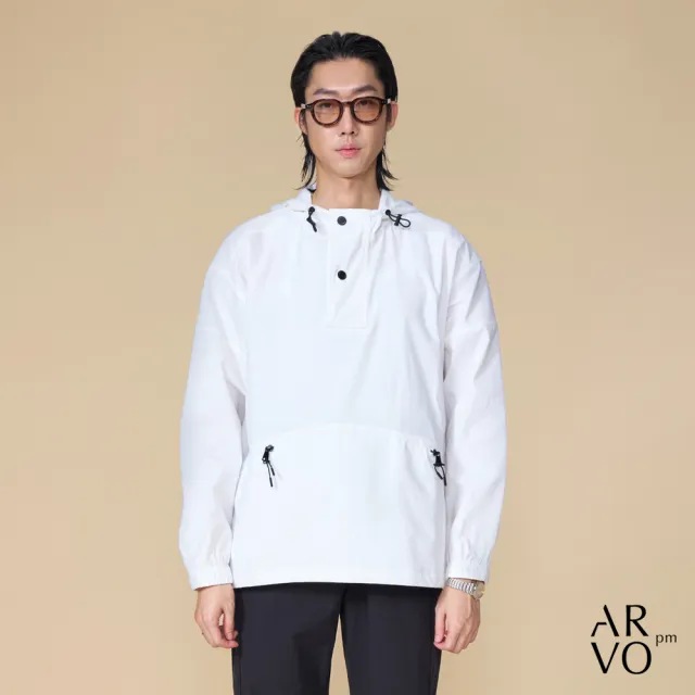【ARVOpm】男女同款 剪接拉鍊口袋白色連帽上著00202504102(雙11限定)