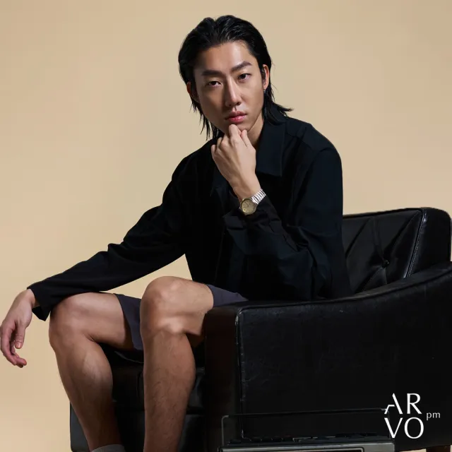 【ARVOpm】男女同款 拉鍊口袋黑色拼接襯衫00082504104(限時6折)