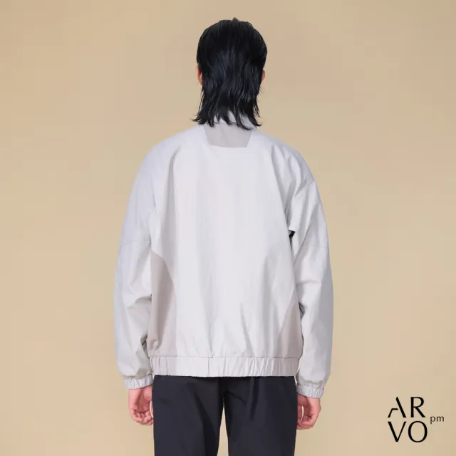 【ARVOpm】男女同款 撞色拼接設計斜口袋灰色夾克/教練外套00122504101(限時6折)