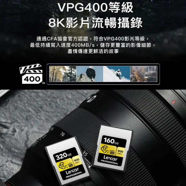 Lexar 雷克沙】專業全新版80GB Pro.Cfexpress TypeA 記憶卡8K 黃金系列