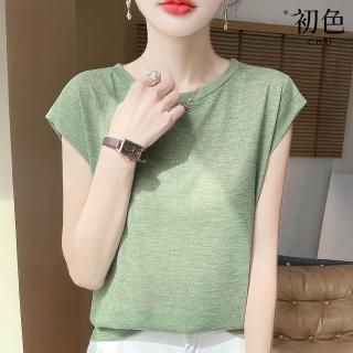【初色】純色圓領短袖輕薄透氣寬鬆T恤打底衫上衣女上衣-共5色-14198(M-XL可選)