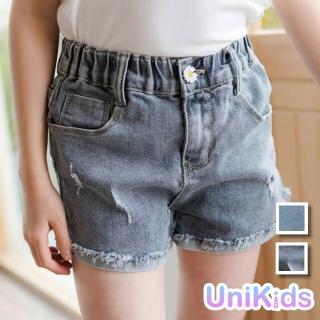 【UniKids】現貨130碼 中大童裝牛仔短褲 清新鬆緊腰熱褲 女大童裝 VW1602(灰)