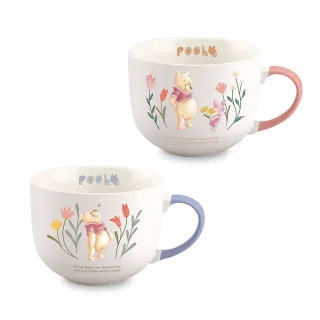 【SENSE LAB . 好感製所】Disney迪士尼 花草維尼彩釉大容量陶瓷馬克杯500ml(可當湯杯/彩色禮盒/任選2入)