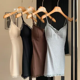 【D.studio】韓版蕾絲內搭吊帶裙洋裝(帶胸墊免穿內衣 背心 小可愛 女裝 衣服 夏天女裝 連身裙 套裝 V358)