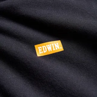 【EDWIN】男裝 仿牛仔拼接印花連帽外套(黑色)