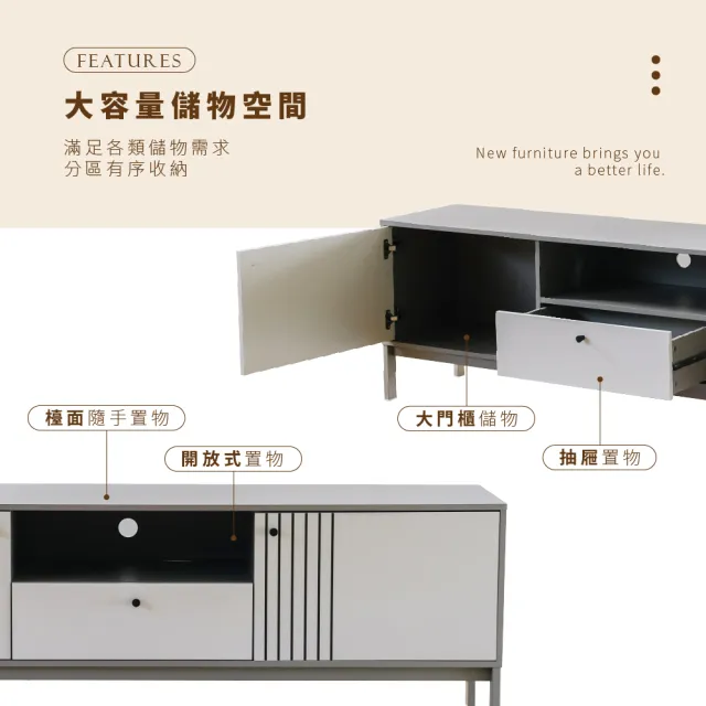 【RICHOME】CORIA電視櫃(6尺電視櫃 收納櫃 抽屜櫃 鐵腳櫃 TV180)