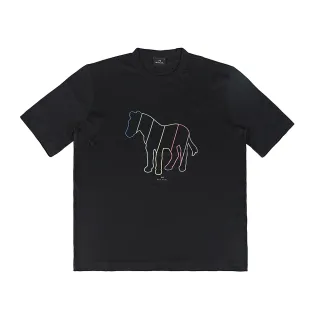 【Paul Smith】PAUL SMITH 草寫LOGO彩色線條斑馬圓領短袖T恤(男款/黑)
