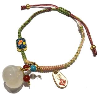 【十方佛教文物】錢袋{玉髓}沙金 編織手鍊(大悲咒加持108遍.吉祥如意)